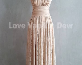 Bridesmaid Dress Infinity Dresses Champagne Lace Floor Length Maxi Wrap Convertible Dress Wedding Dress