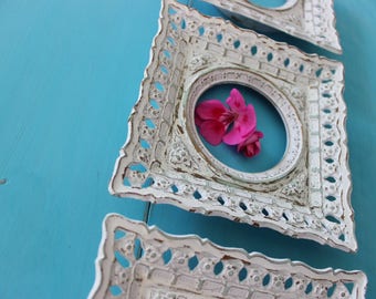 Collection of 3 Vintage Ornate White Shabby Chic Open Frames , Home Decor Wall Gallery , Cottage Decor