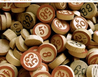 ONSALE 50 Antique Vintage Wooden Game Markers and Lotto and Bingo Numbers