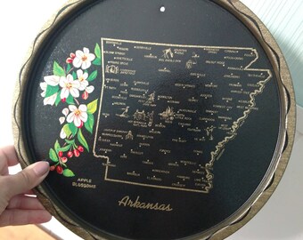 vintage Arkansas souvenir tray with apple blossoms