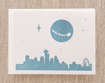 Seattle Skyline Santa Letterpress Holiday Cards - SET OF 10