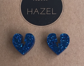 Electric Blue Lightning Bolt Heart Earrings.