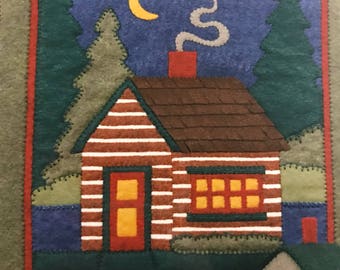 Vintage Folk Log Cabin Felt Quilt Wall Hanging Kit