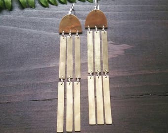Lucendi Earrings . Brass with Sterling Silver Shoulder Duster Earrings