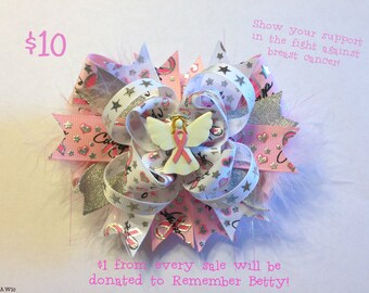 Breast Cancer Awareness Angel Stacked Boutique Bow