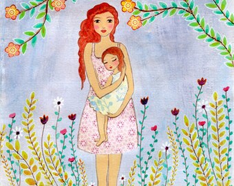 Mother Art - Motherhood Art Print - Mother and Child Painting - Nursery Wall Art
