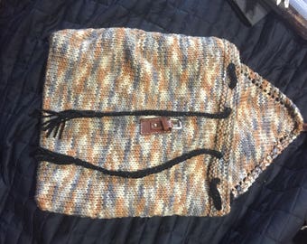 Hand made knitted draw string bag