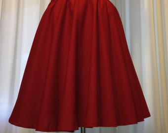 Red Circle Skirt Custom Pin Up Elastic Womens Skirt Cotton Many Colors Full Skirt
