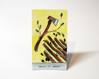 Seven of Wands - Original Watercolor Painting - Tarot Card