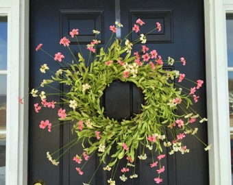 Large Spring Wreath. summer wreath. wildflower wreath. door wreath, housewarming gift