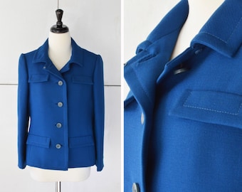 60s blue blazer | vintage womens jacket | 1960s structured jacket