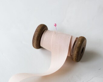 Nude Blush Pink Tight Weave Cotton Ribbon (with Wooden Spool) - 5 yards - 1" wide