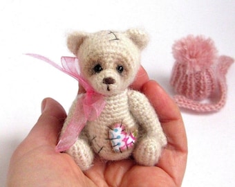 Miniature / Thread Artist / Crochet teddy bear / Crochet bear / Knit bear toy / Handmade gift
