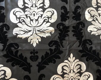 Black Silk Damask Fabric Remnant