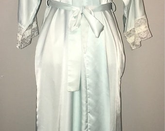 Vintage 80's Baby Blue Satin Robe / size medium/large / by Christian Dior