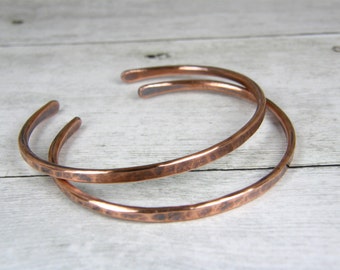 Skinny 10 Gauge Hammered Antiqued Copper Bracelet, Antiqued Copper Womens Stacking Bangle