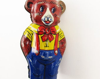 Tin Litho Bear - Vintage Bits and Pieces - Tin Litho-painted Mechanical Bear - 'J. Chein & Co., USA' - Tin Toy Collectible - Partial Piece