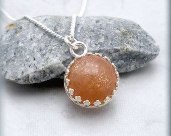 Sunstone Necklace, Peach Pendant, Gemstone Jewelry, Sterling Silver, Gemstone Pendant, Sun Stone Necklace, Orange