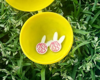 Monogram Earrings. Personalized Jewelry. Rabbit Earrings. Bunny. Rabbit Jewelry. Monogram Jewelry. Bunny Jewelry. Girl Easter Basket.