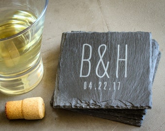 Personalized Coaster Set, Custom Engraved Coasters, Monogrammed Gift, Custom Slate Coasters: Wedding Shower, Housewarming Gift, New Couple