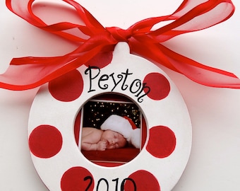 Personalized Ornament Christmas Holiday Photo Picture Jolly AND Bright Design