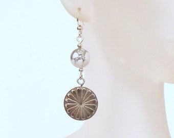 Southwestern Concho Dangle Earrings Concho Earrings Natural Gemstones Concho Boho Earrings Sterling Silver Concho Jewelry Handmade Jewelry
