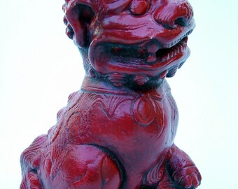 Vintage Red Foo Dog Concrete Statue