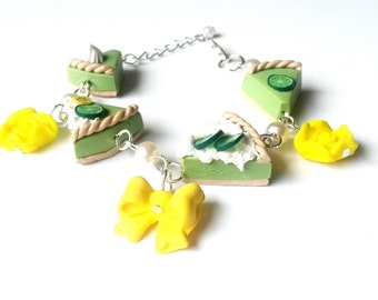 Lime Cake Bracelet ( cute bracelet polymer clay jewelry food bracelet miniature food gift for her green bracelet silver bracelet sweet )