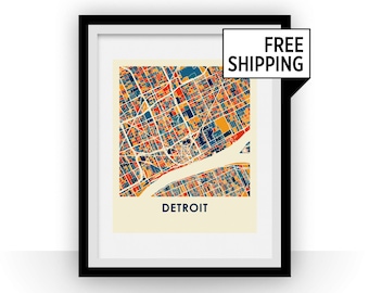Detroit Map Print - Full Color Map Poster