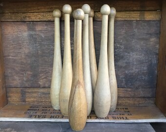 Vintage Solid Wood Juggling Pins Indian Clubs Sets of 2