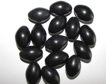 Black Satin Tagua Nut Beads, Five 25mm Olive Beads, Organic Beads, Natural Beads, Vegetable Ivory Beads, EcoBeads