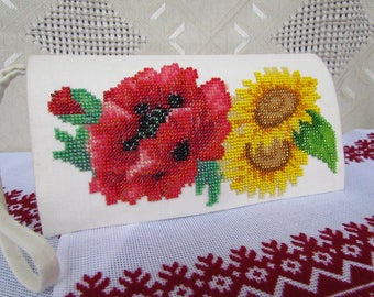 Bead Embroidered Handmade linen Clutch handbag purse Gift for her Purse