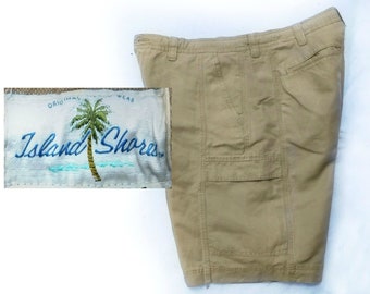 size 38 shorts men - vintage men's shorts, men's cargo shorts, casual shorts, men's brown shorts, Island Shores shorts men - # 52