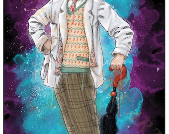 Seventh Doctor Sylvester McCoy 7th Dr Who Inspired Splash Style A4 Original Art Print