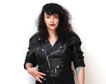 Vintage Black Wilson Cropped Leather Motorcycle Jacket XS