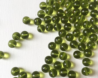 Olivine Glass Smooth Round 8mm