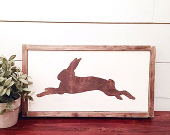 Vintage Rabbit Easter Spring Rustic Wood Sign