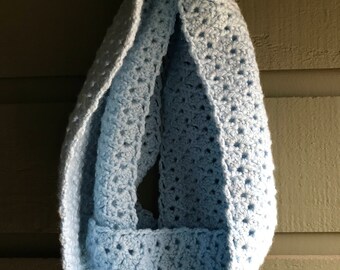 Crochet scarf- {icicles} - Lacy crochet scarf- light blue lacy scarf- handmade cozy spring infinity scarf