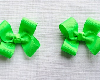 Hair Bows,Neon Green Hair Bows,Baby Hair Bows,Toddler Hair Bows,Pigtail Hair Bows,3 Inch Hair Bows,Alligator Clip Bows,Birthday Party Favors