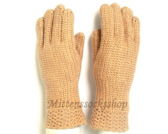 Beige Gloves with Fingers Hand Knit Beige Wool Gloves Beige Women's Gloves with Fingers Beige Girl's Gloves with Fingers Fingerless Gloves