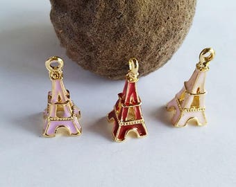 Enamel Gold Plated Eiffel Tower Charms Assorted Colors Jewelry Findings EGPETC22MM-1ACWD1