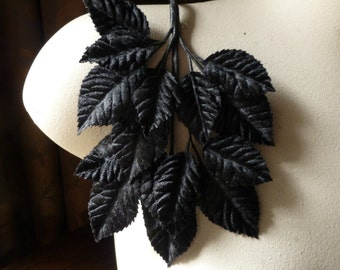 Black Leaves Velvet Leaves for Bridal, Boutonnieres, Headbands, Hats, Costumes ML 38