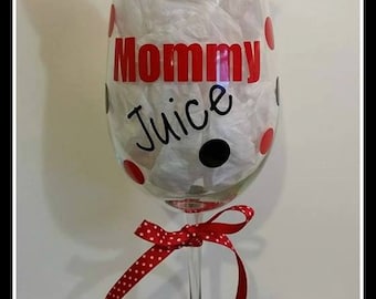 Mommy Juice Wine Glass / Busy Mom Glass / New Mom Wine Glass / Large Size
