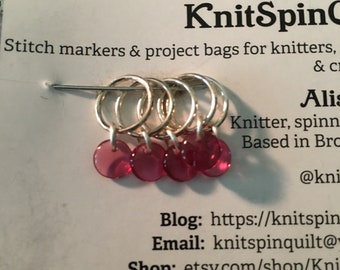 Glass bead snag-free knitting stitch markers -- set of five -- pink glass drop beads