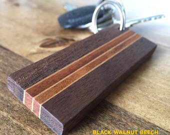 Handmade Wooden Keychains - Mixed Wood Materials - Black Walnut - Mahogany - Beech - Maple