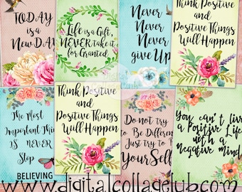 Positive Affirmations Quotes Digital Collage Sheet Digital Images for Jewelry Holders, Tags, Card Making, ATC Cards, Scrapbooking