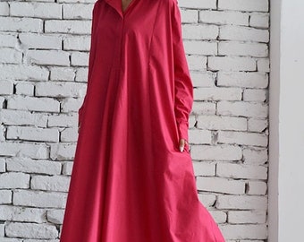 SALE Oversize Shirt Dress/Pink Maxi Dress/Long Loose Kaftan/Plus Size Maxi Dress/Long Sleeve Dress/Oversize Pink Tunic/Extravagant Casual Dr