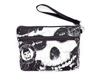 Black and White MISFITS Skull and Crossbones Wristlet with removable strap - super rare fabric - one of a kind