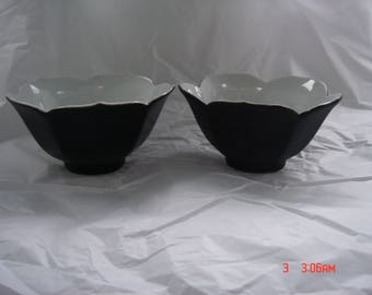 Vintage Black and White Porcelain Lotus Cups - Beautiful