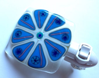 Blue, Flower, Floral, Bathroom, Fused Glass, Abstract, Night Light